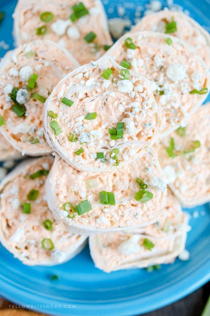 A plate of Buffalo Chicken Pinwheels