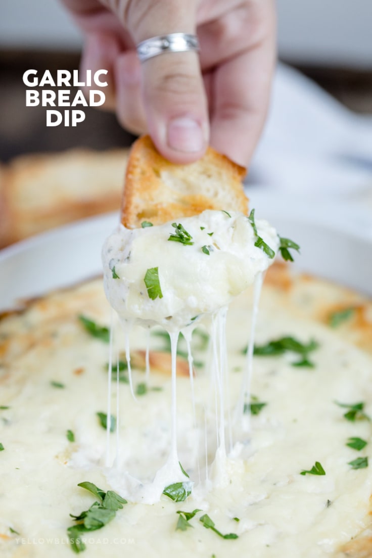 Garlic Bread Cheese Dip with Roasted Garlic and Crostini