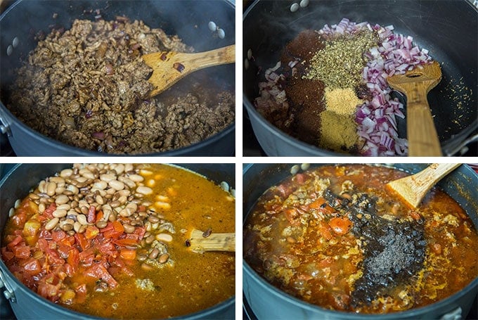 a collage of images showing the steps for making turkey chili