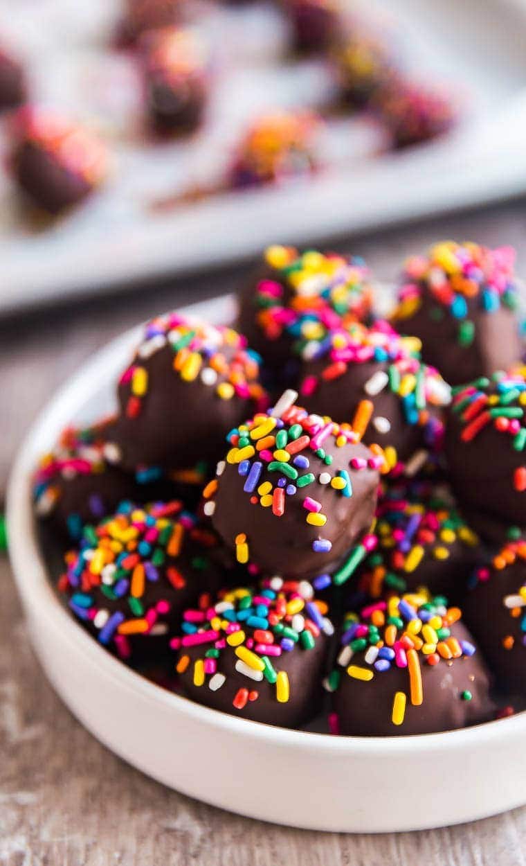 Easy and delicious Monster Cookie Dough Truffles.
