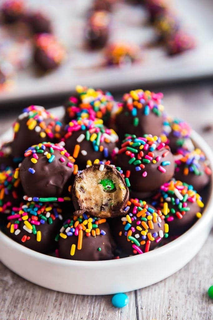 THese Monster Cookie Dough Truffles are s easy to make.