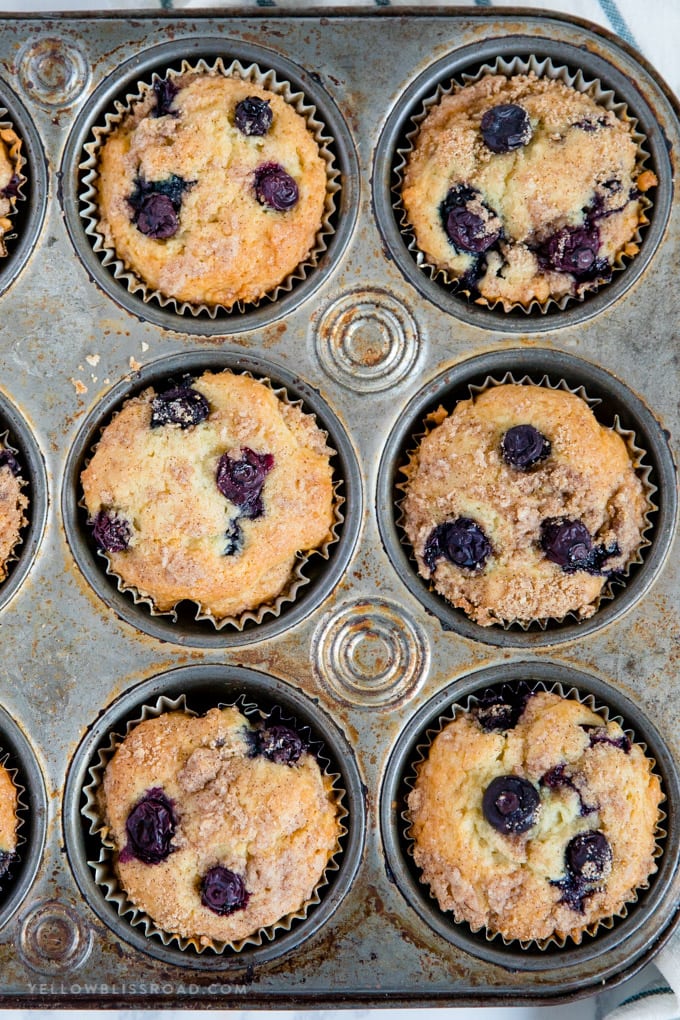 Blueberry Sour Cream Coffee Cake Muffins with cinnamon streusel