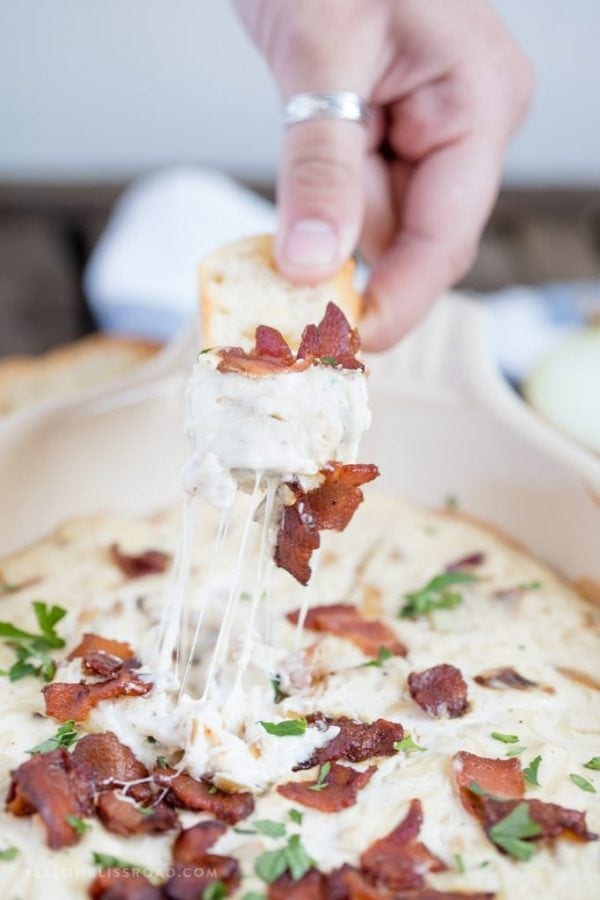 Hot Onion Bacon Dip with Caramelized Onions Baked Cheese Dip