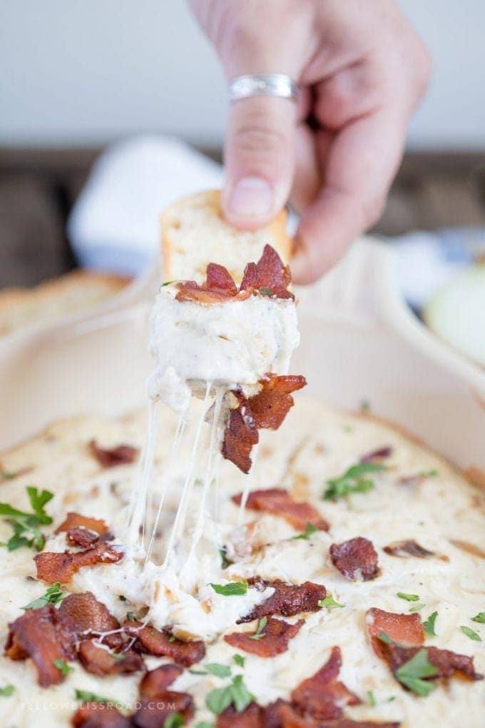 Hot Onion Bacon Dip with Caramelized Onions Baked Cheese Dip