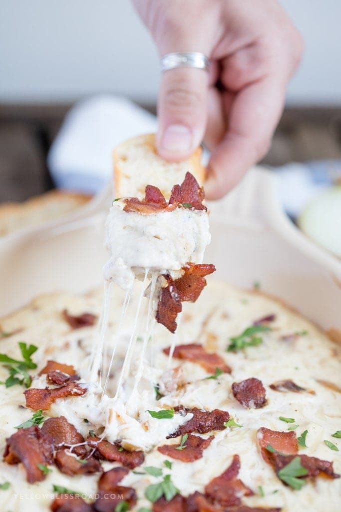 Caramelized Onion and Bacon Dip with Crostini