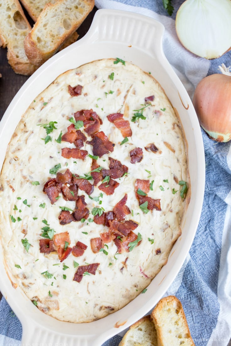 Hot Onion Bacon Dip with Caramelized Onions Baked Cheese Dip