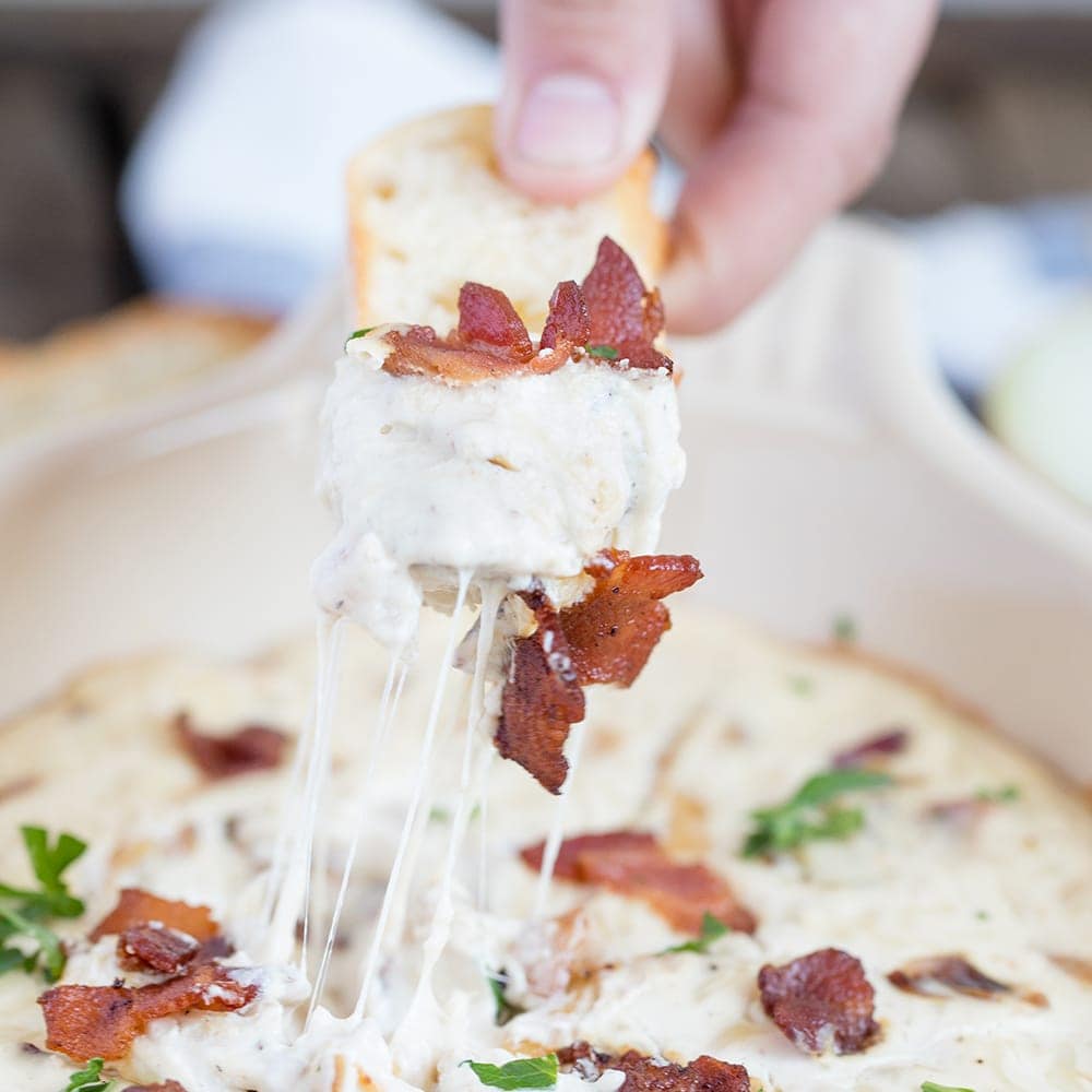 Hot Onion Bacon Dip with Caramelized Onions Baked Cheese Dip