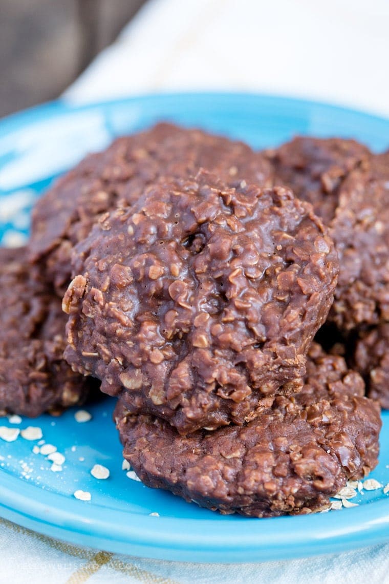 Chocolate No Bake Cookies spread out on a plate
