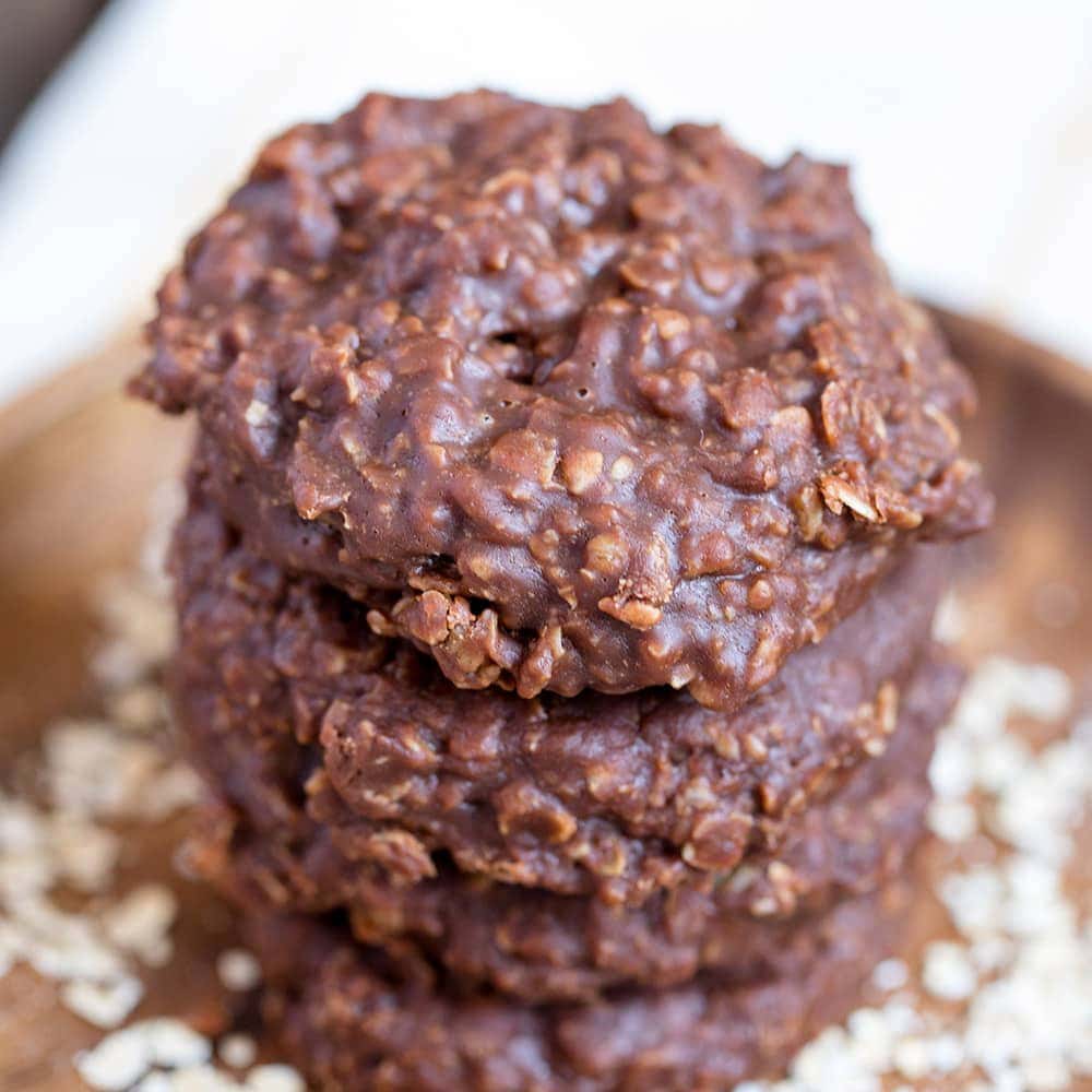 A stack of chocolate oat cookies