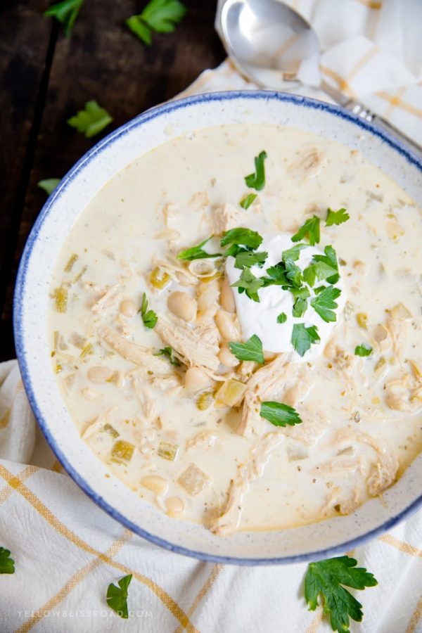 BEST Creamy White Chicken Chili Recipe | YellowBlissRoad.com