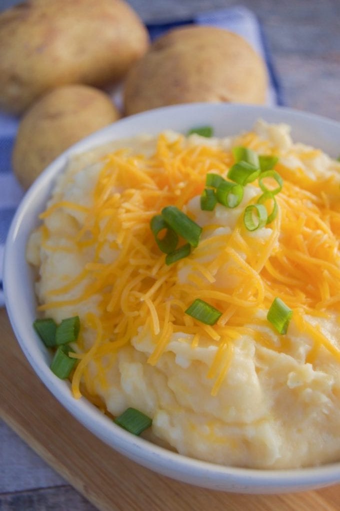 Bowl of cheesy mashed potatoes