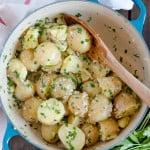 A pot of potatoes with garlic butter