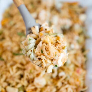 A close up of French Onion Chicken Casserole