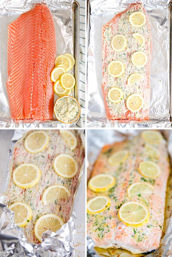 Collage of how to make baked salmon