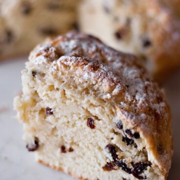 A close up of a piece of Irish soda bread