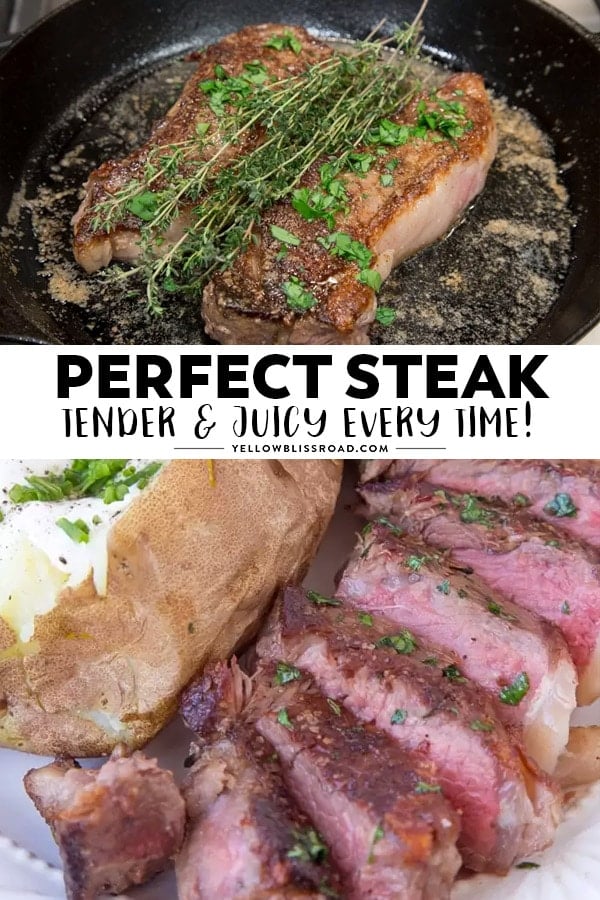 How to cook steak perfectly every time image collage with text overlay.