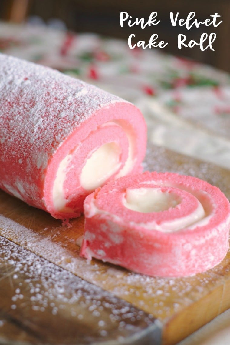 A close up of a pink cake roll