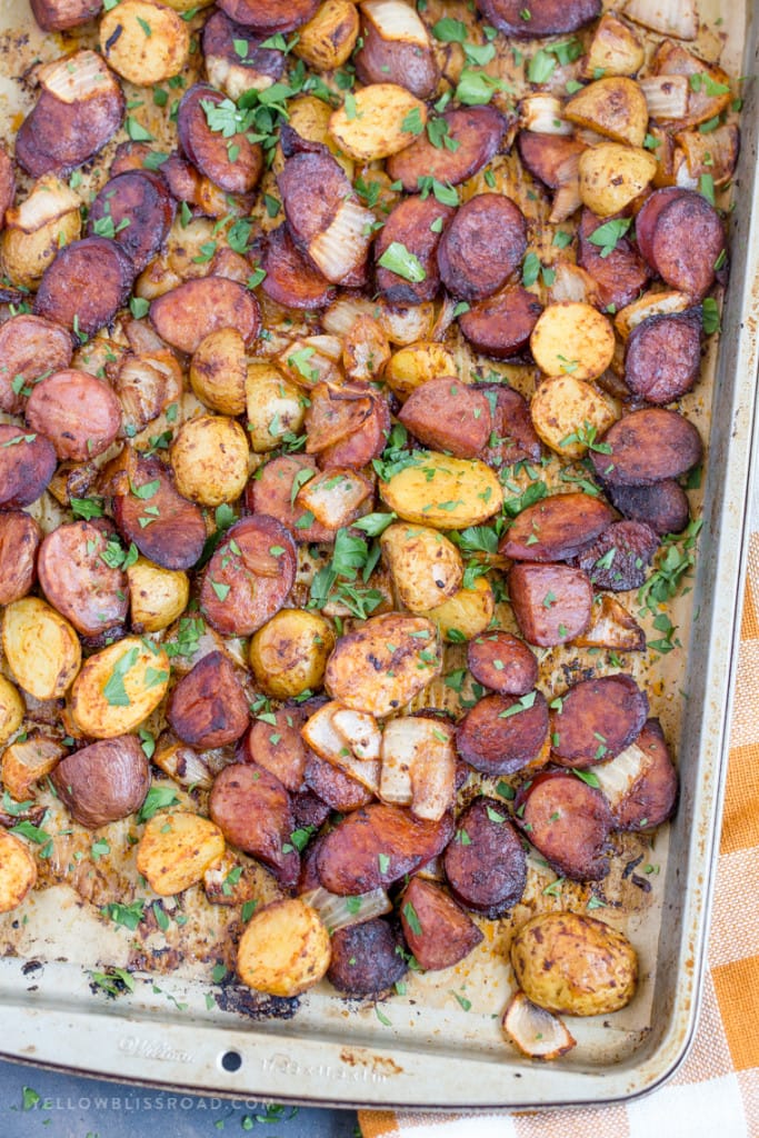 Sheet pan of Potato and Smoked Sausage