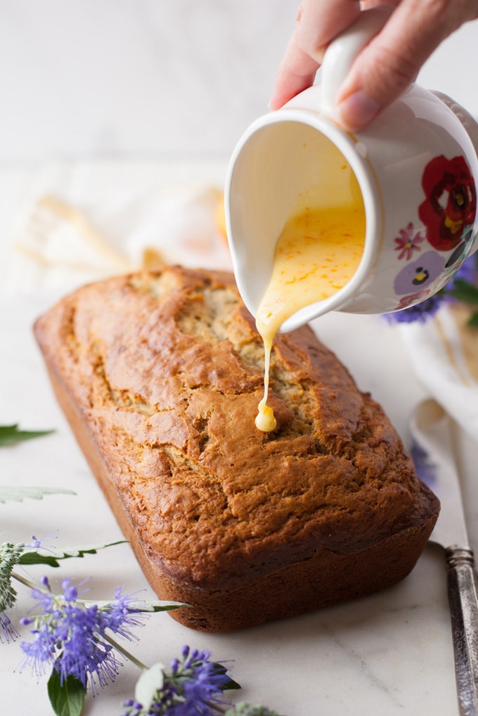 Coconut Banana Bread with Orange Glaze.