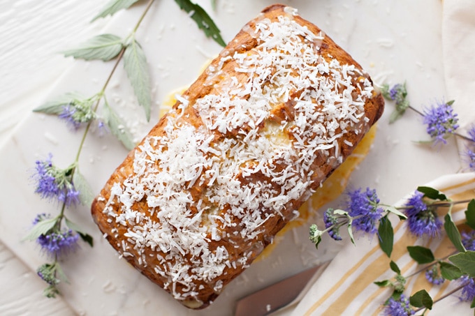 Coconut Banana Bread with Orange Glaze. Add shredded coconut for a pretty finish.