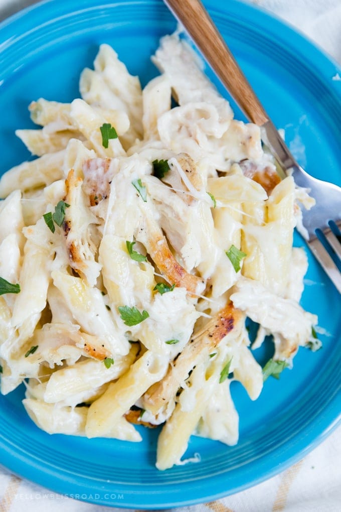 Chicken Alfredo Baked Ziti - an incredibly easy and filling weeknight dinner.