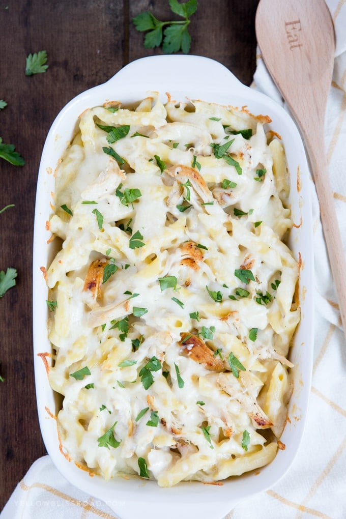 Chicken Alfredo Baked Ziti - an incredibly easy and filling weeknight dinner.