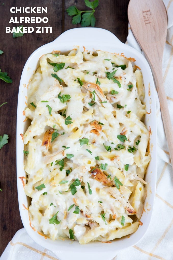 Chicken Alfredo Baked Ziti - an incredibly easy and filling weeknight dinner.