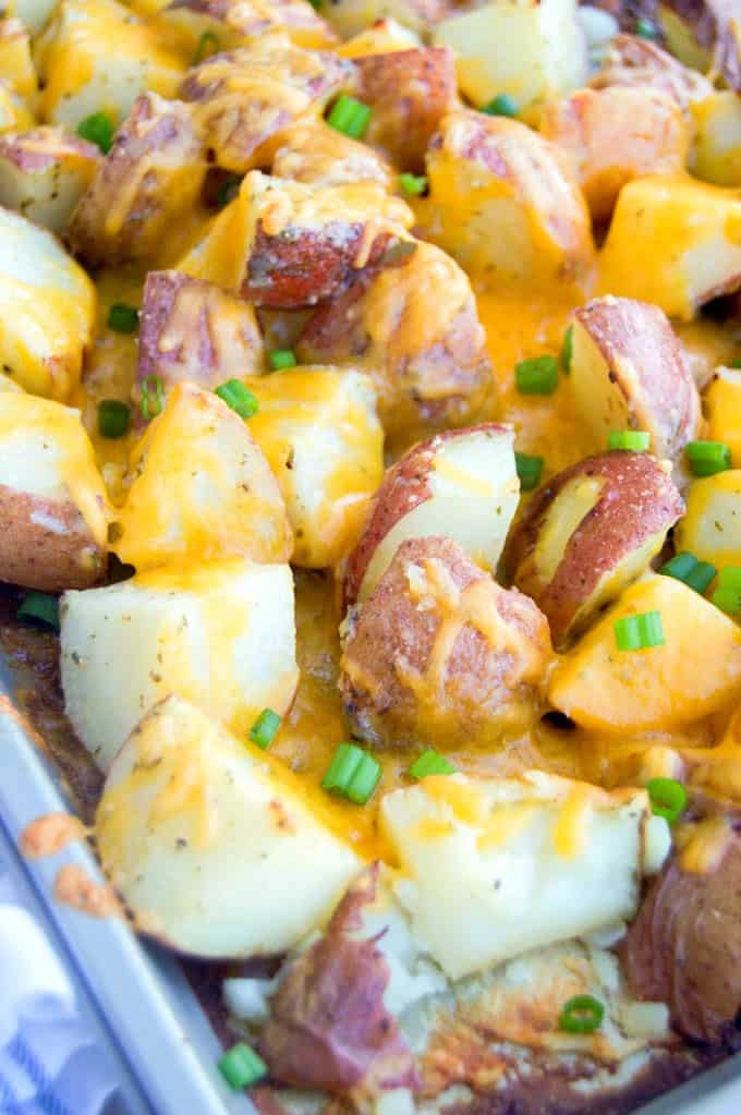 A close up of Cheese and Potatoes