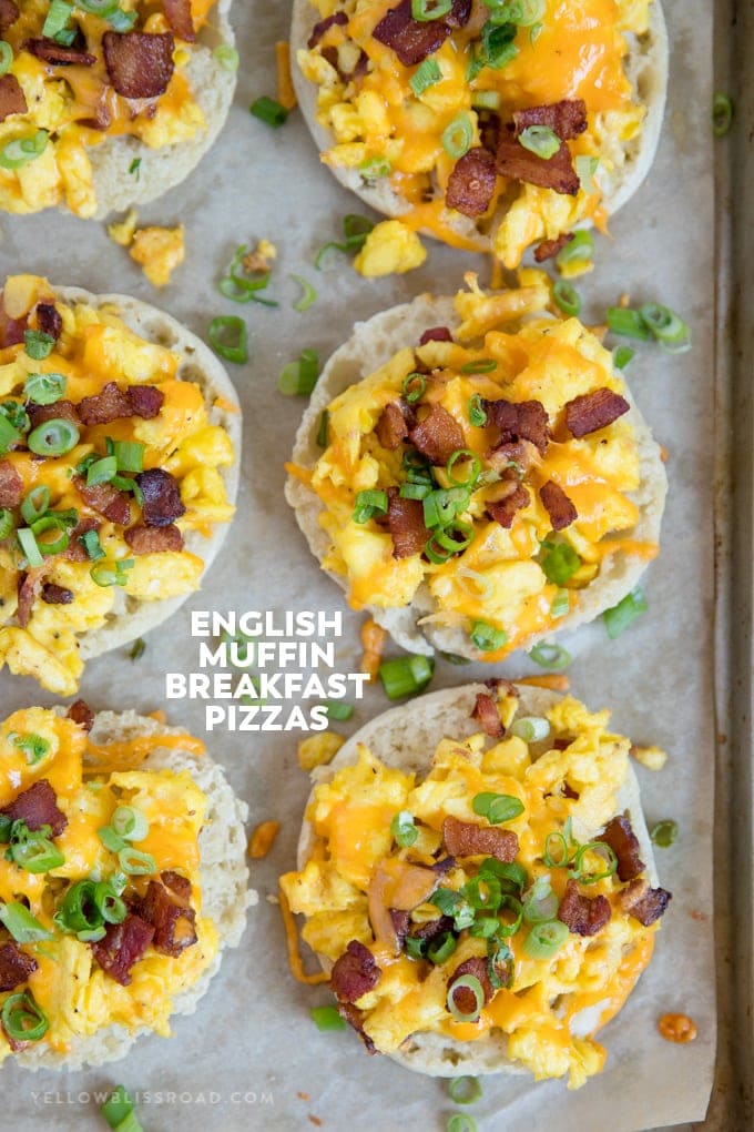 Social media image of English muffin breakfast pizzas