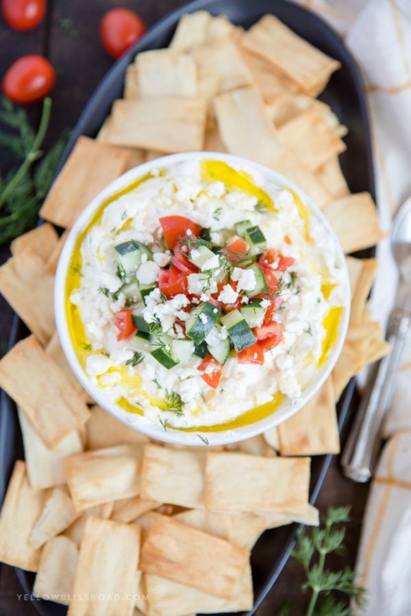 Greek Whipped Feta Cheese Dip with Greek Yogurt and Dill