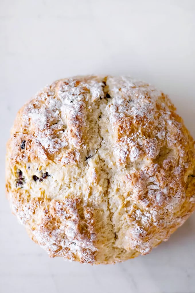 A round loaf of irish soda bread.