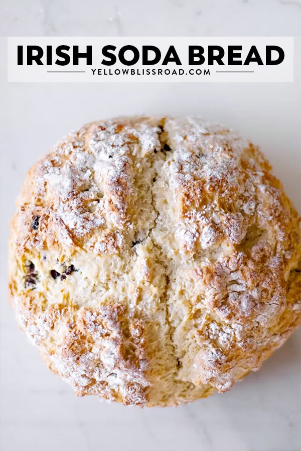 Irish Soda Bread recipe photo of a loaf of bread with text