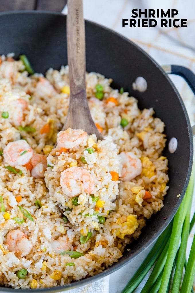 Shrimp Fried Rice - So easy and much better than take out! This restaurant quality one pan meal is the perfect weeknight dinner and can be made with all kinds of leftovers.