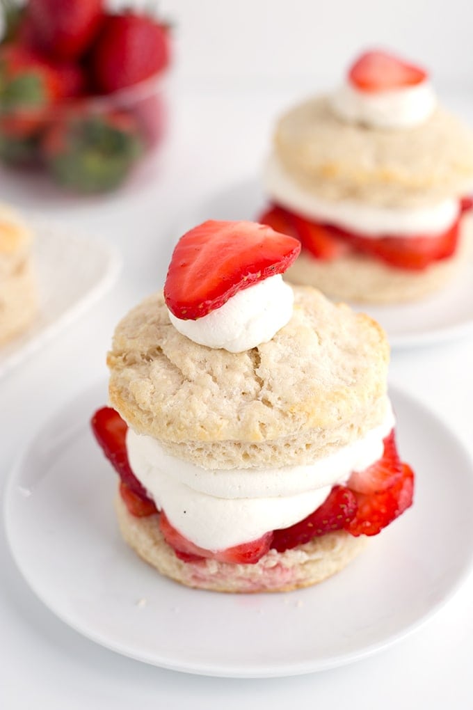 Strawberry Shortcake - biscuits layered with strawberries and whipped cream