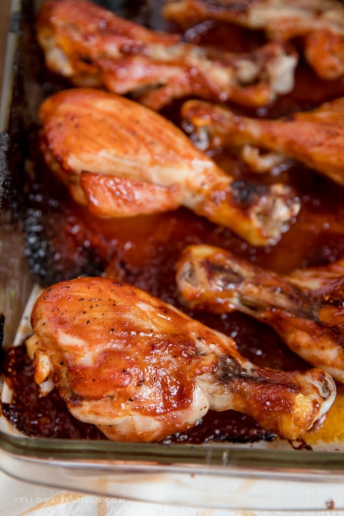 Barbecue Baked Chicken Drumsticks in a baking dish.