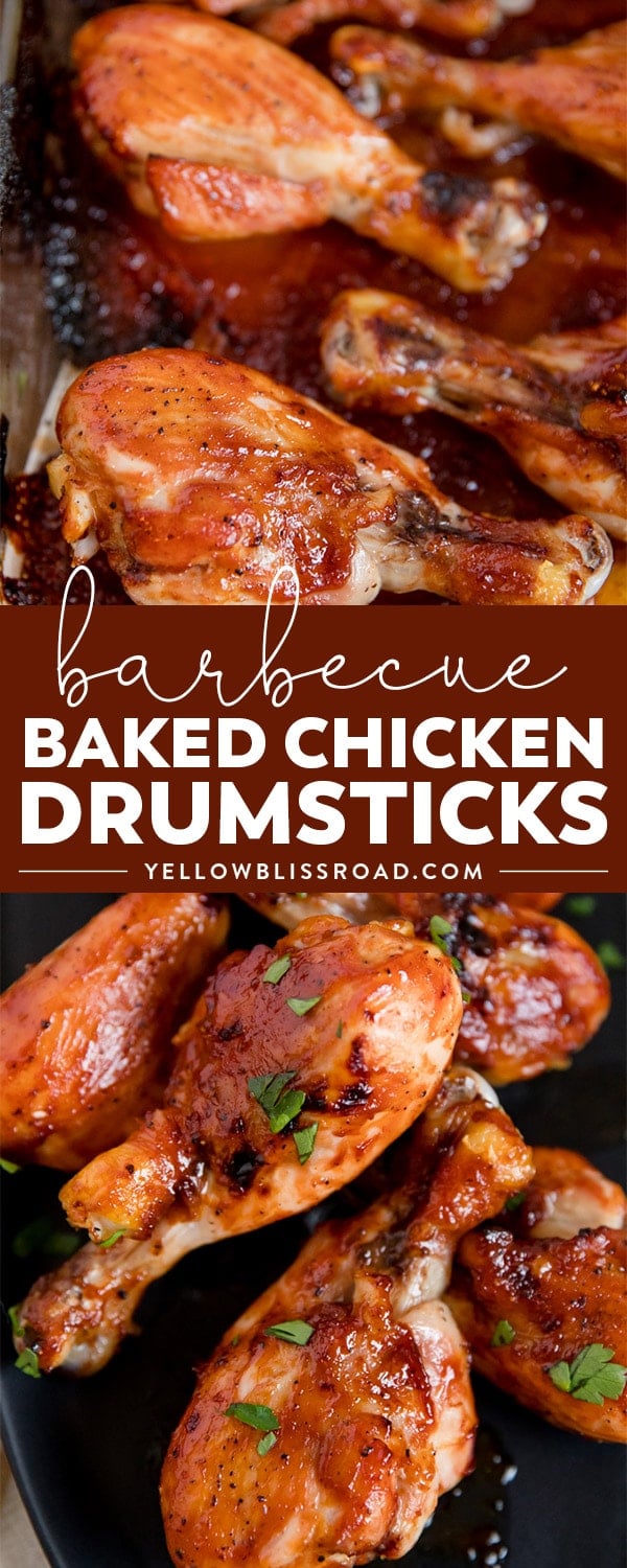 Barbecue Baked Chicken Drumsticks collage with two images and text