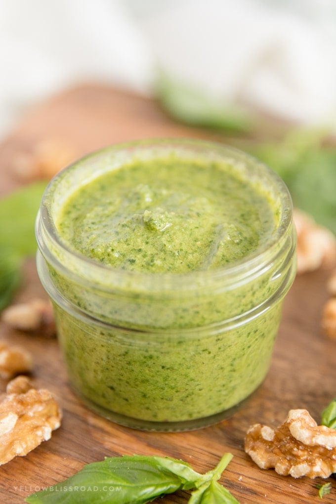 Walnut Basil Pesto recipe in a jar