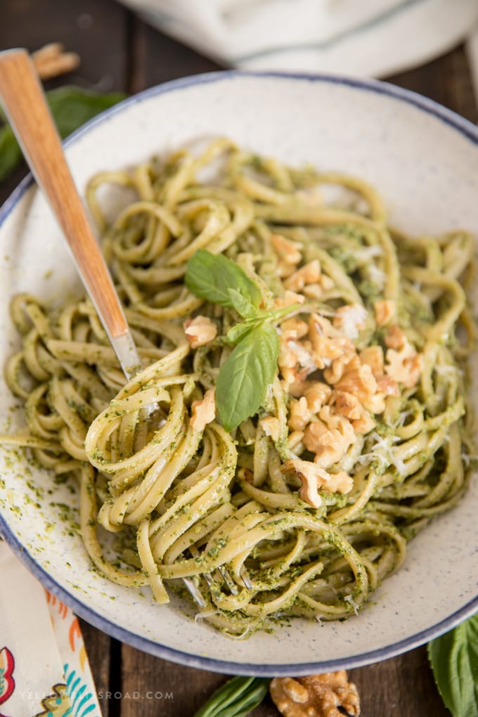 Pasta with Walnut Basil recipe over Pasta