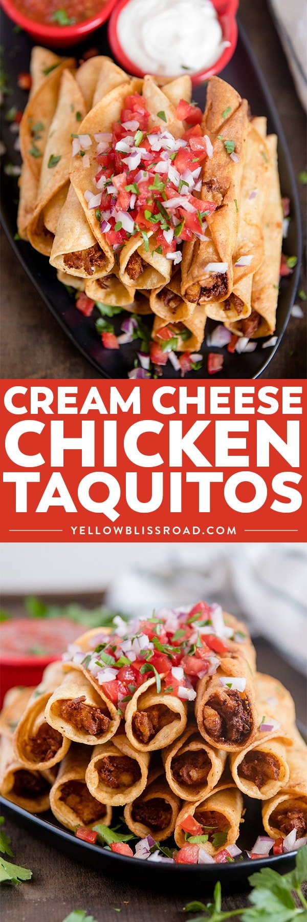 Chicken Taquitos with Cream Cheese collage with 2 photos