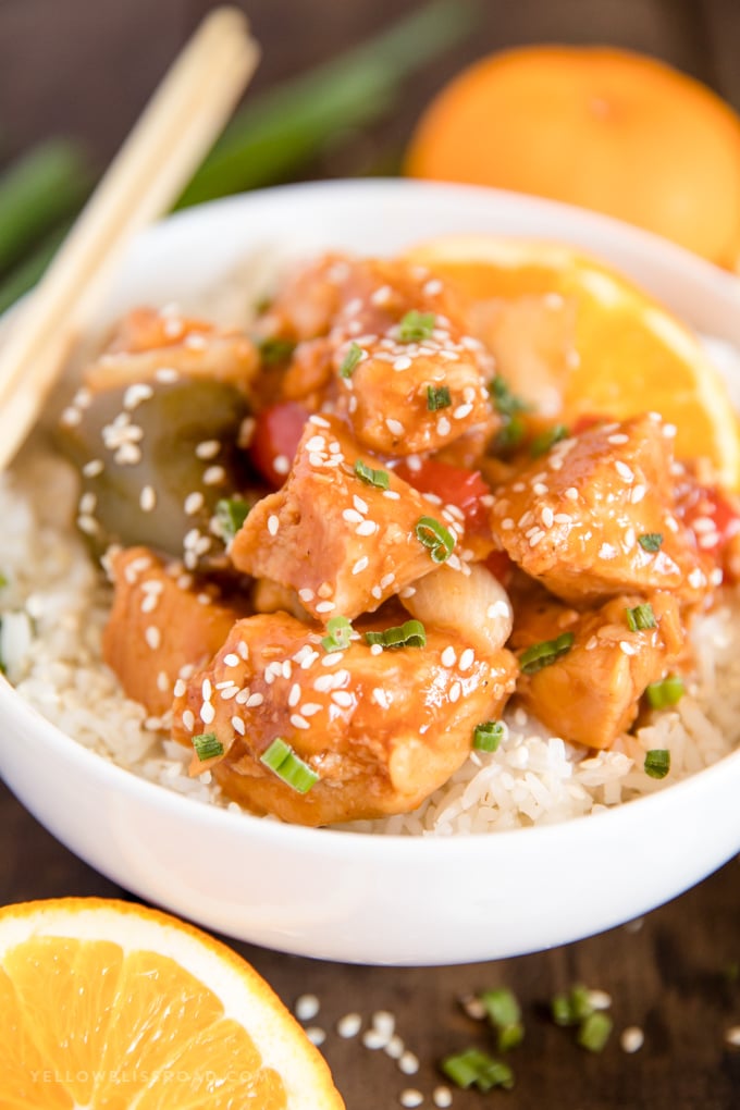 Crockpot Orange Chicken with Peppers and Onions