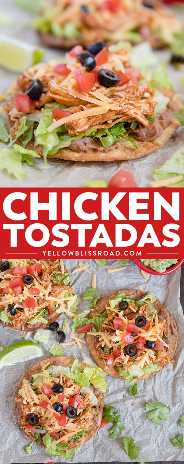 Simple and delicious recipe for Chicken Tostadas - easily customizable for a quick and delicious Mexican meal.