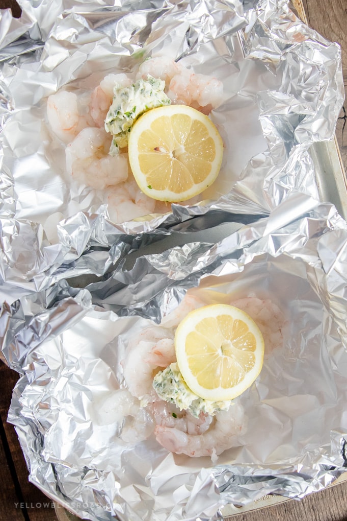 Raw shrimp foil packets with lemon herb butter 