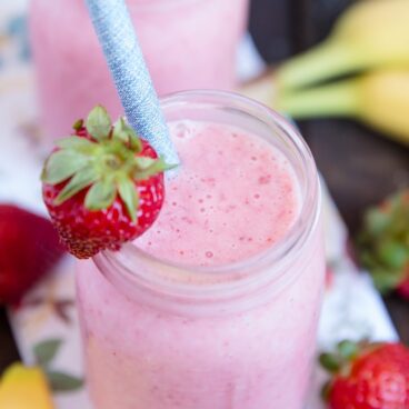 A close up of a Strawberry Banana Smoothie