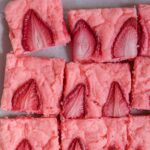 Social media image of strawberry brownies