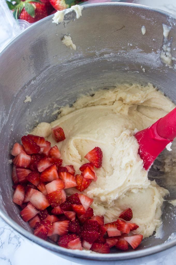 Strawberry cupcake batter made with real berries