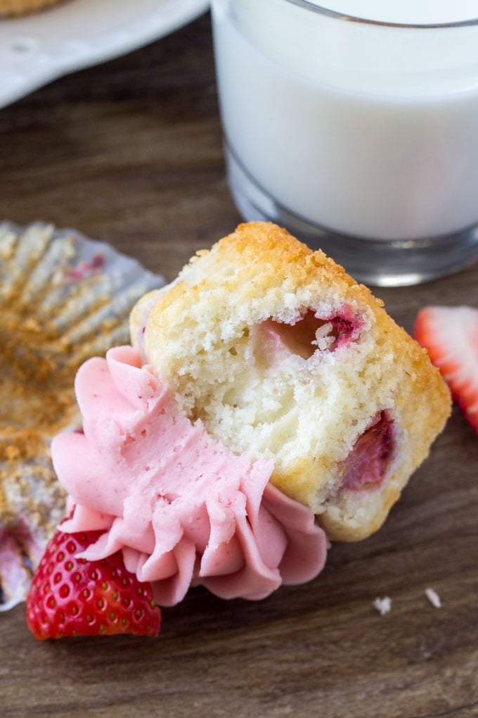 Homemade strawberry cupcakes with a soft, moist crumb. 