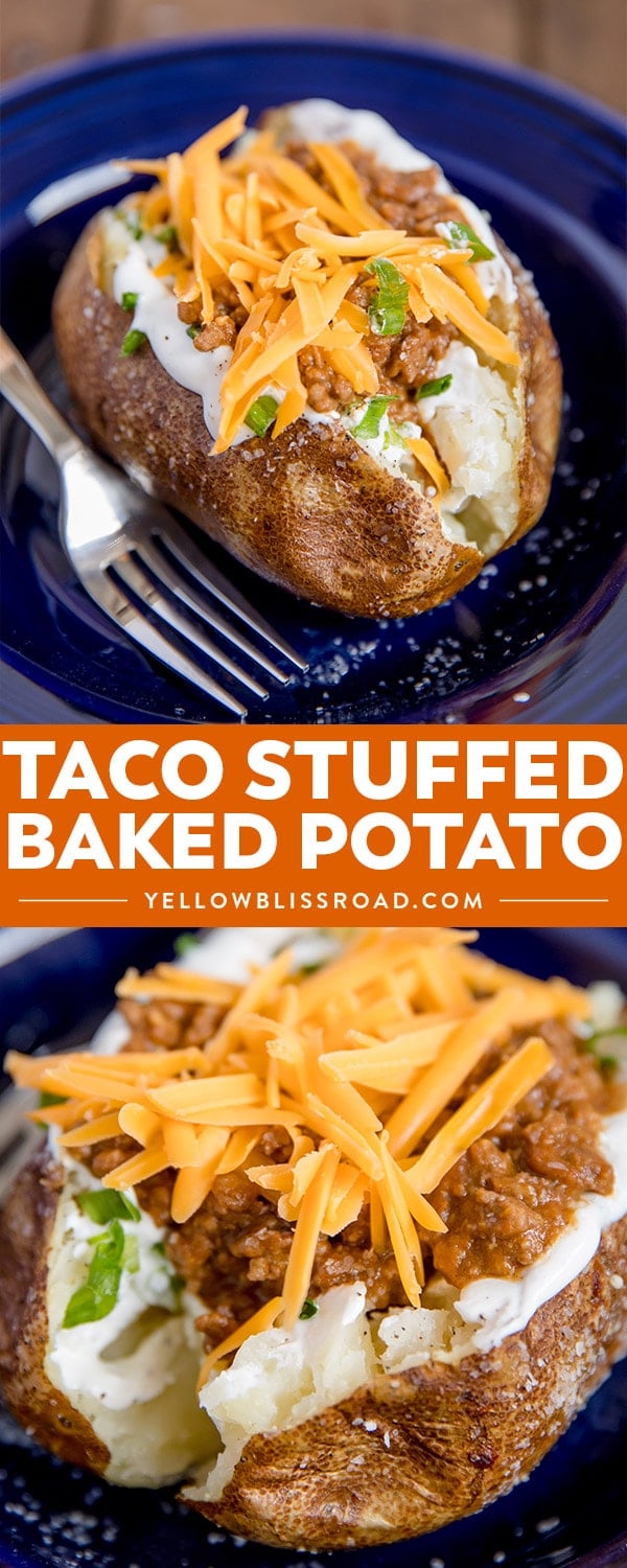 Taco Stuffed Baked Potatoes - two images with text collage