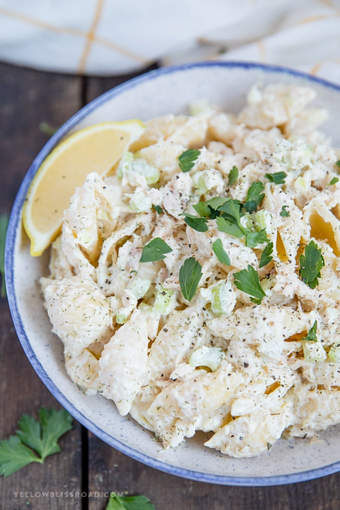 A bowl of Tuna Pasta Salad