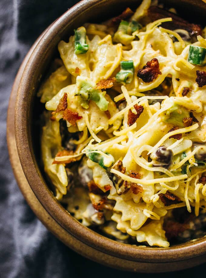 A bowl of mexican pasta salad