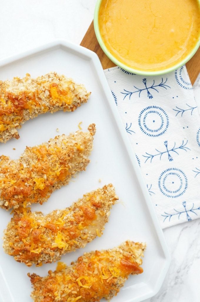 Cheddar Pretzel Chicken with Dijon Dipping Sauce